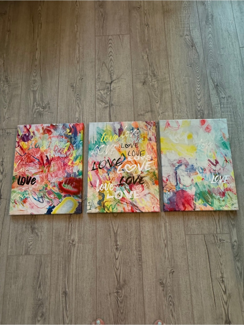 Multicolor 'Love' Triptych Canvas Wall Art 12”x15.75”